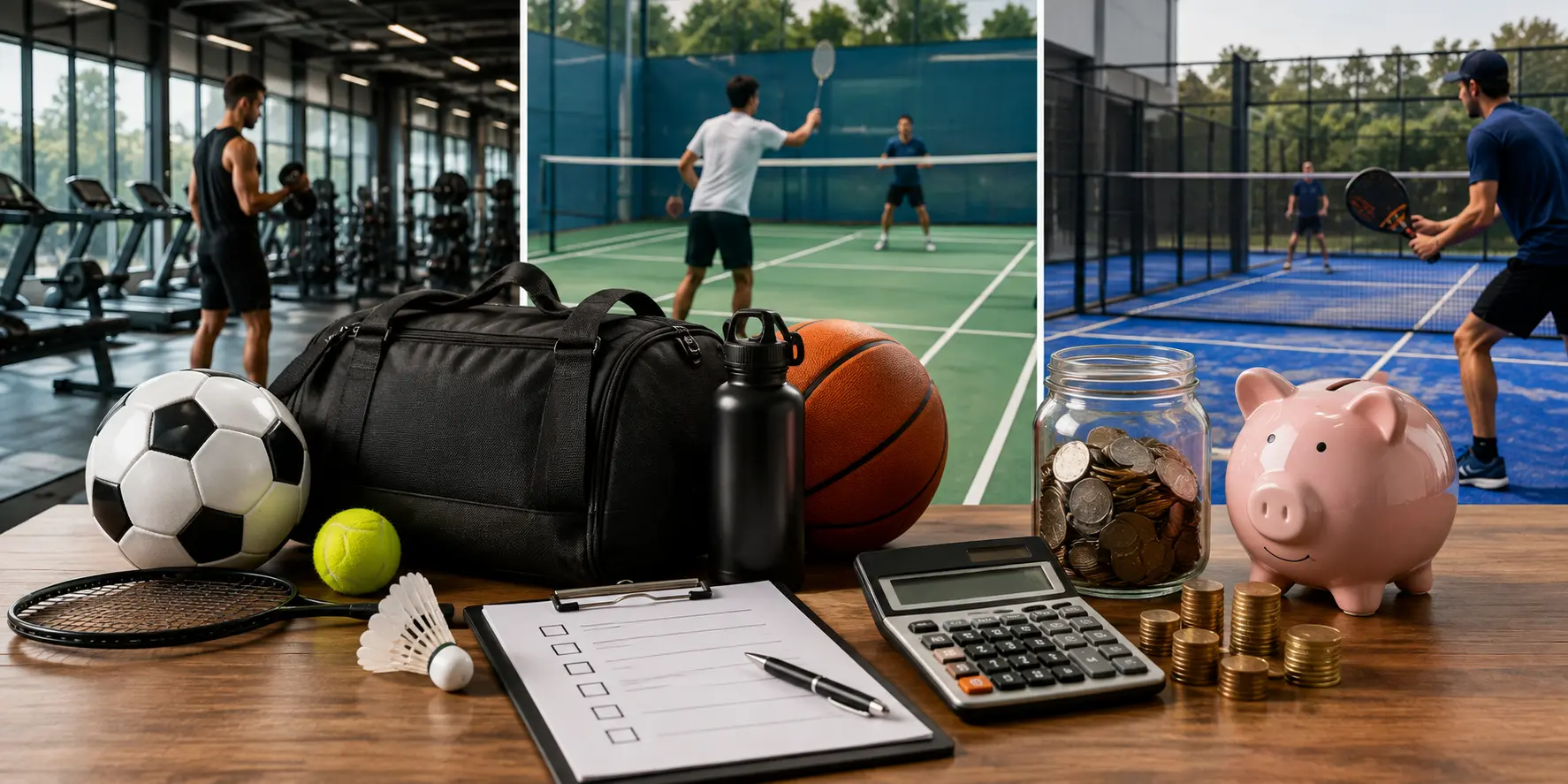 Sports club membership cost with sports equipment, calculator and membership expenses.